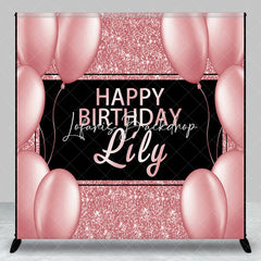 Lofaris Elegant Rose Gold Glitter Black Happy Birthday Custom Backdrop Personalized Name Party Decor with Balloons