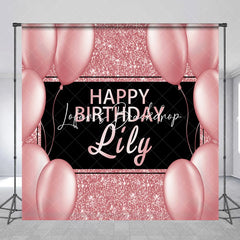 Lofaris Elegant Rose Gold Glitter Black Happy Birthday Custom Backdrop Personalized Name Party Decor with Balloons