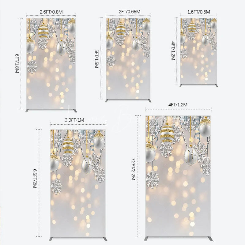 Lofaris Elegant Silver and Gold Glitter Christmas Ornaments Rectangle Arch Backdrop Winter Holiday Party Decor