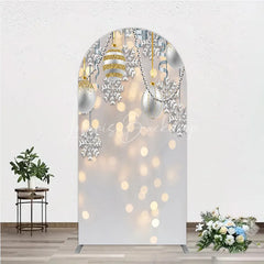 Lofaris Elegant Silver and Gold Glitter Christmas Ornaments Round Top Arch Backdrop Winter Snowflake Holiday Party Decoration