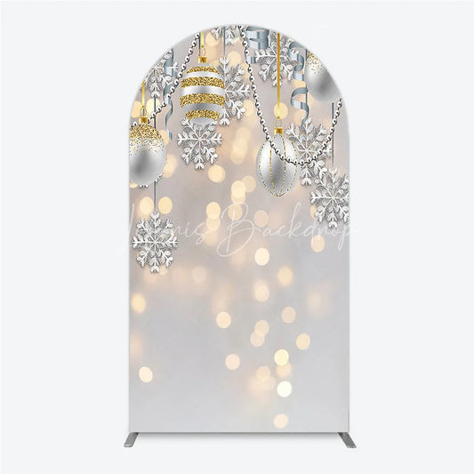 Lofaris Elegant Silver and Gold Glitter Christmas Ornaments Round Top Arch Backdrop Winter Snowflake Holiday Party Decoration
