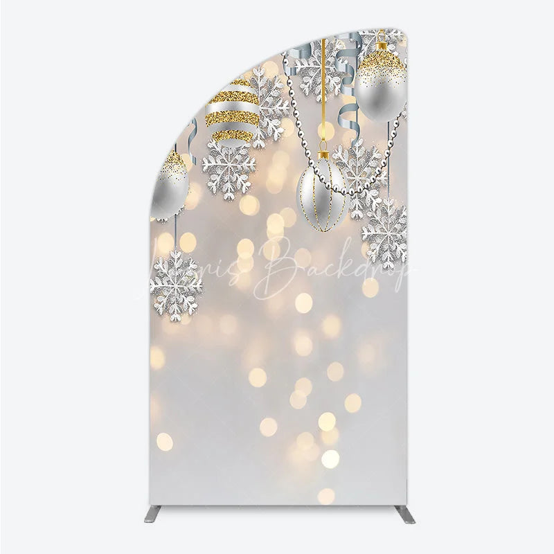 Lofaris Elegant Silver and Gold Glitter Snowflake Half Moon Arch Backdrop Festive Holiday Celebration Decor