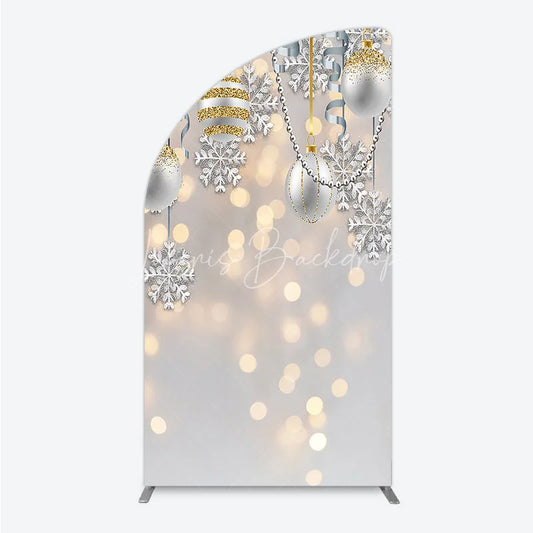 Lofaris Elegant Silver and Gold Glitter Snowflake Half Moon Arch Backdrop Festive Holiday Celebration Decor