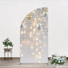 Lofaris Elegant Silver and Gold Glitter Snowflake Half Moon Arch Backdrop Festive Holiday Celebration Decor
