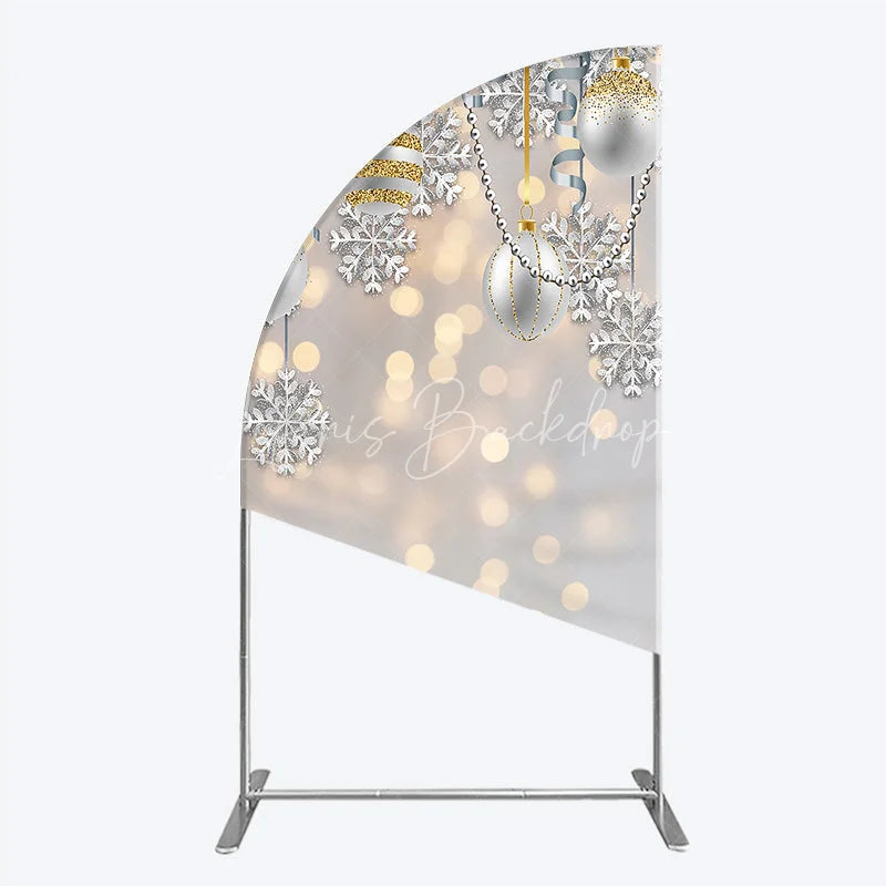Lofaris Elegant Silver and Gold Glitter Snowflake Half Moon Arch Backdrop Festive Holiday Celebration Decor