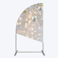 Lofaris Elegant Silver and Gold Glitter Snowflake Half Moon Arch Backdrop Festive Holiday Celebration Decor