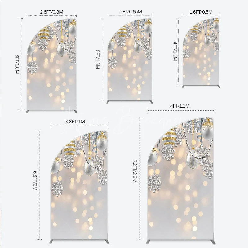 Lofaris Elegant Silver and Gold Glitter Snowflake Half Moon Arch Backdrop Festive Holiday Celebration Decor