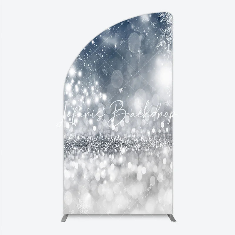 Lofaris Elegant Silver Blue Glitter Snowflake Half Moon Arch Backdrop Winter Wonderland Christmas Party Decor