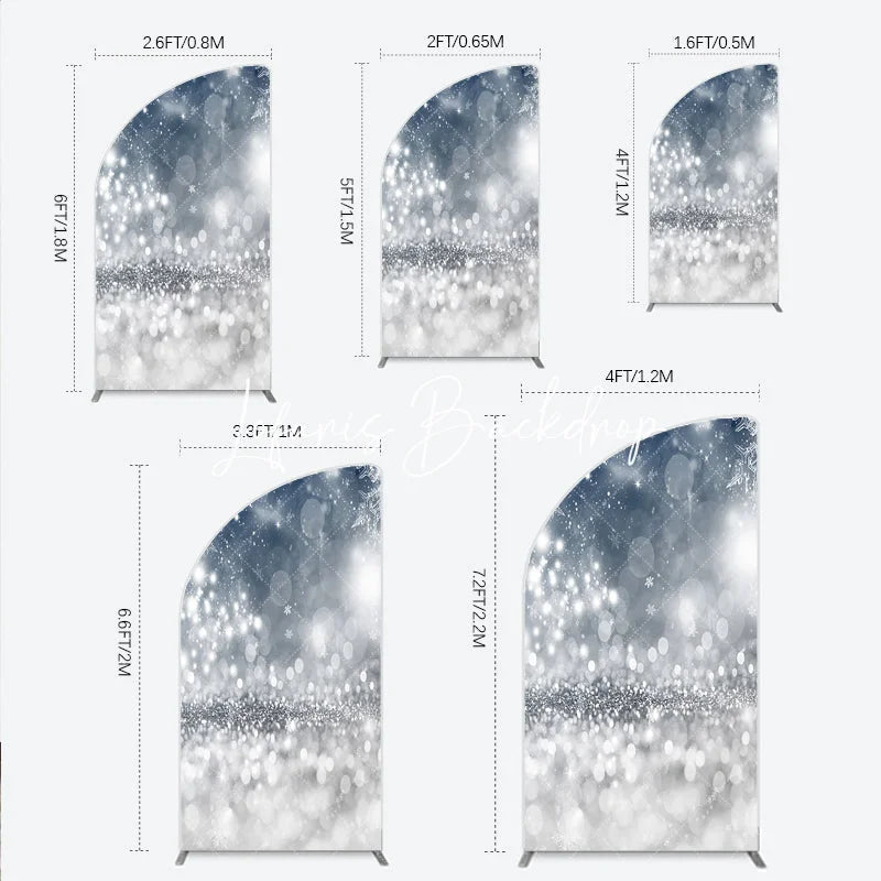 Lofaris Elegant Silver Blue Glitter Snowflake Half Moon Arch Backdrop Winter Wonderland Christmas Party Decor