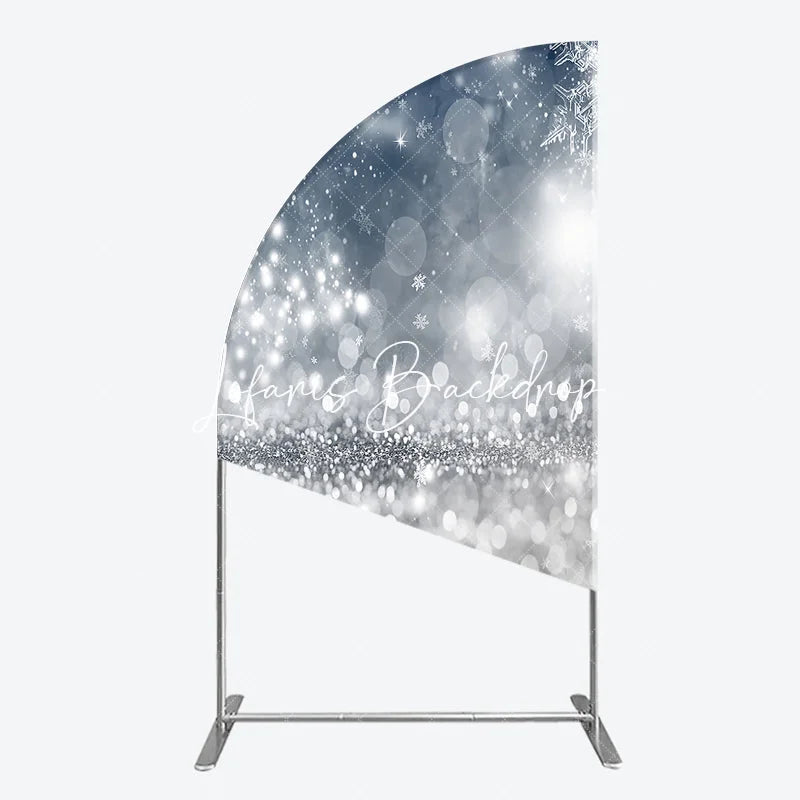 Lofaris Elegant Silver Blue Glitter Snowflake Half Moon Arch Backdrop Winter Wonderland Christmas Party Decor