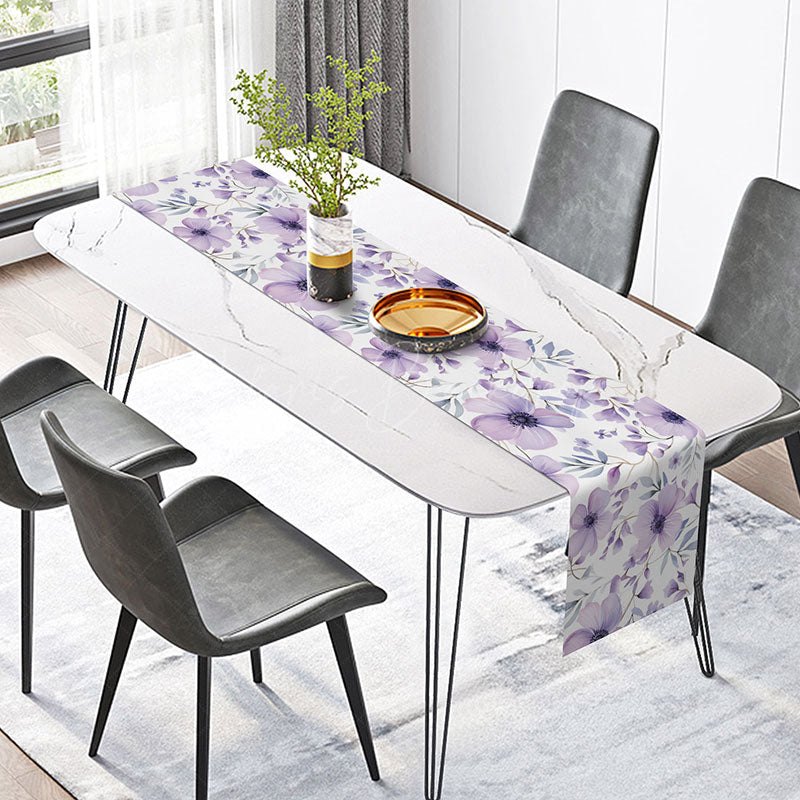 Lofaris Elegant Spring Floral Table Runner in a Sweet Purple Vibe Moody Botanical Design Romantic Kitchen Dining Decor