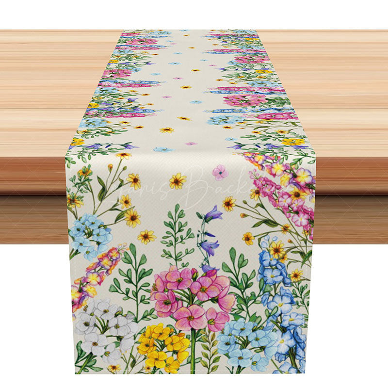 Lofaris Elegant Spring Floral Table Runner with Fresh Wildflowers Sweet Pink and Purple Easter or Mothers Day Decor