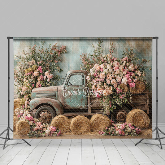 Lofaris Elegant Spring Truck Flowers Photography Backdrop