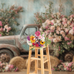 Lofaris Elegant Spring Truck Flowers Photography Backdrop