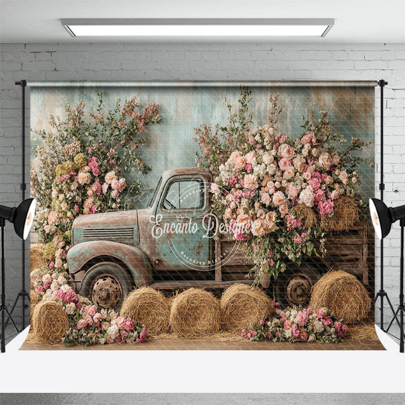Lofaris Elegant Spring Truck Flowers Photography Backdrop