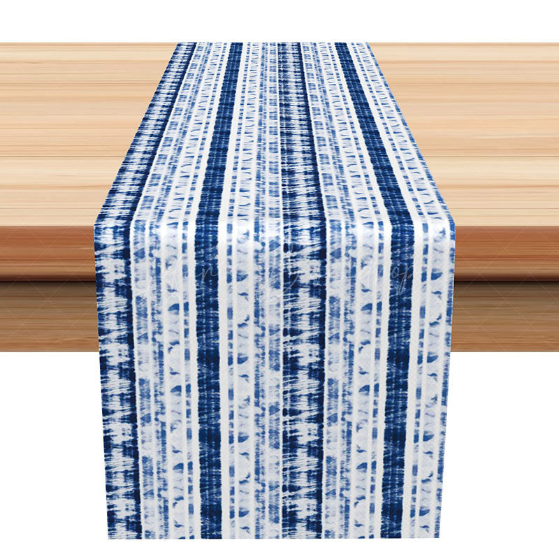 Lofaris Elegant Striped Table Runner with Blue and White Gradient for Coastal Modern Dining Decor