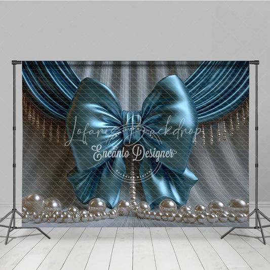 Lofaris Elegant Teal Satin Bow and Pearl Photography Backdrop Draped Curtain Baby Shower Decor