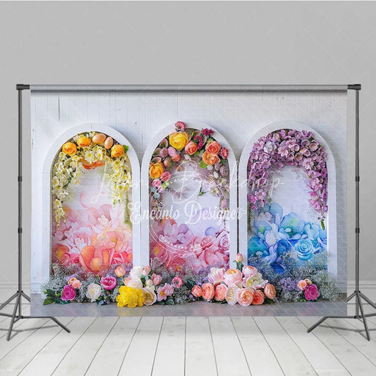 Lofaris Elegant Three Arches Floral Photography Backdrop Watercolor Spring Garden Flowers for Easter Party Decor