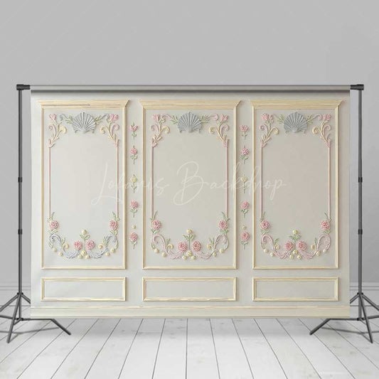 Lofaris Elegant Wall Photography Backdrop with Ornate Floral and Shell Molding Classic Vintage Panel Studio Photo Prop