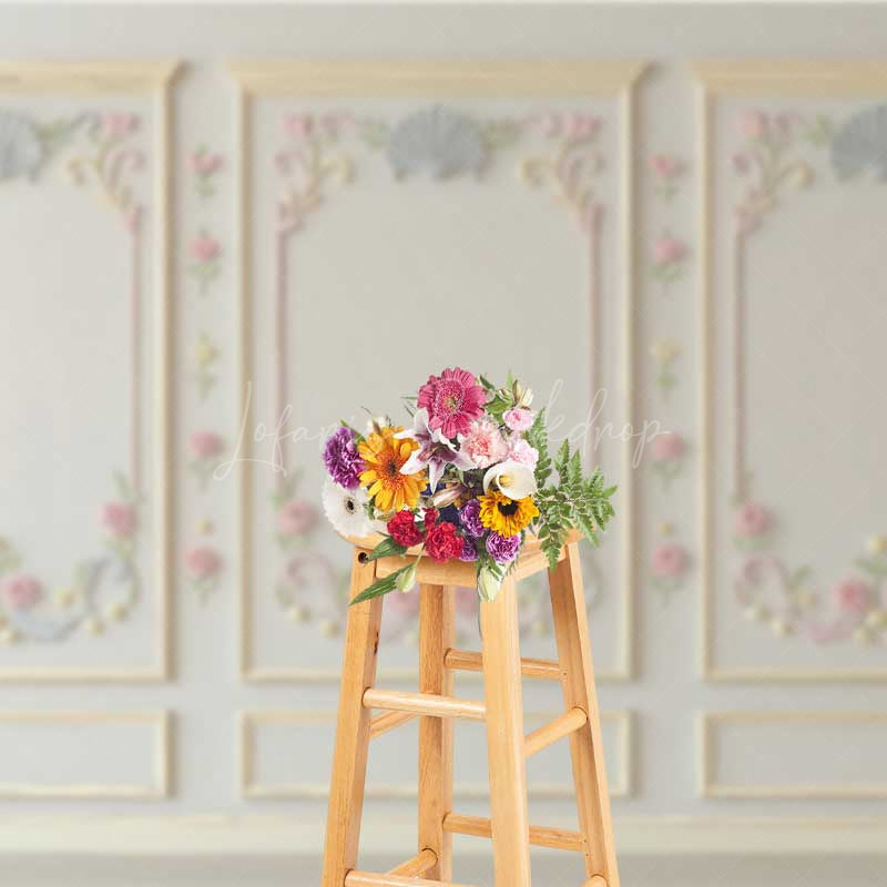 Lofaris Elegant Wall Photography Backdrop with Ornate Floral and Shell Molding Classic Vintage Panel Studio Photo Prop