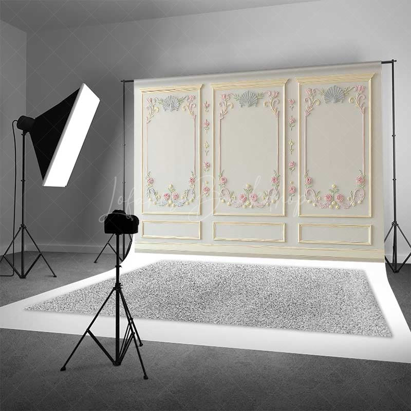 Lofaris Elegant Wall Photography Backdrop with Ornate Floral and Shell Molding Classic Vintage Panel Studio Photo Prop