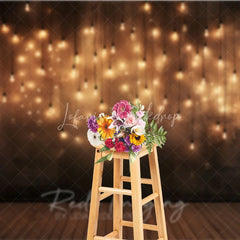 Lofaris Elegant Warm Glow Hanging Light Bulbs Photography Backdrop Dark Textured Wall with Wooden Floor