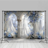 Lofaris Elegant Wedding Arch Backdrop Blue and White Floral Window Sheer Curtains Photography Background Props