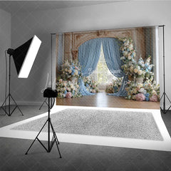 Lofaris Elegant Wedding Arch Backdrop Blue Drapes on Ornate Gold Pink and Floral Bridal Shower Photo Props