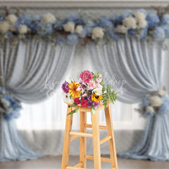 Lofaris Elegant Wedding Backdrop Dusty Blue Drapes with White Rose Classic Columns Photography Background Decor