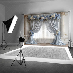 Lofaris Elegant Wedding Backdrop Dusty Blue Drapes with White Rose Classic Columns Photography Background Decor