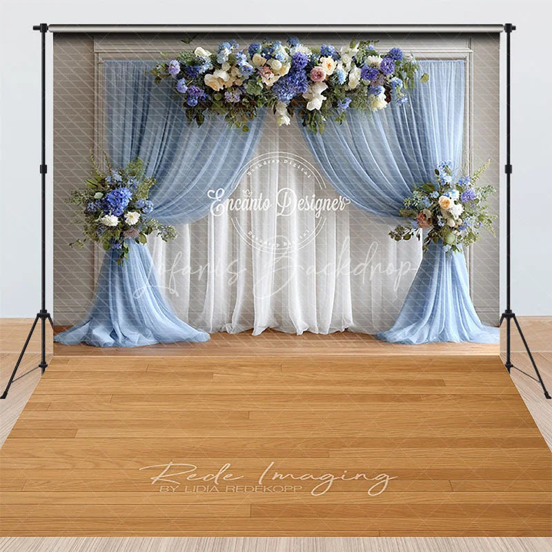 Lofaris Elegant Wedding Combo Set Backdrop Blue Drapes Floral Arch Bridal Shower Photography Background