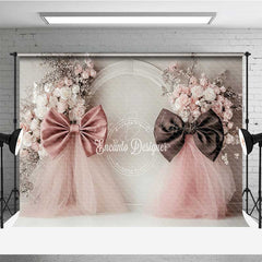 Lofaris Elegant Wedding Photography Backdrop Pink and Brown Bows with Floral Accents Romantic Chic Studio Prop Decor