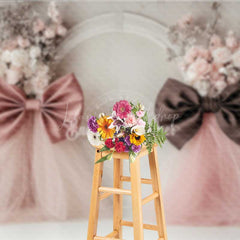 Lofaris Elegant Wedding Photography Backdrop Pink and Brown Bows with Floral Accents Romantic Chic Studio Prop Decor