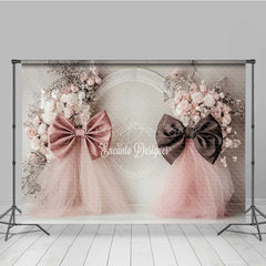 Lofaris Elegant Wedding Photography Backdrop Pink and Brown Bows with Floral Accents Romantic Chic Studio Prop Decor