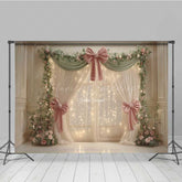 Lofaris Elegant Wedding Photography Backdrop Pink Bows and Fairy Light Curtains Romantic Dreamy Stage Photo Prop