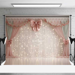 Lofaris Elegant Wedding Photography Backdrop Pink Bows with Fairy Light Curtains Romantic and Dreamy Stage Photo Prop