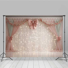 Lofaris Elegant Wedding Photography Backdrop Pink Bows with Fairy Light Curtains Romantic and Dreamy Stage Photo Prop