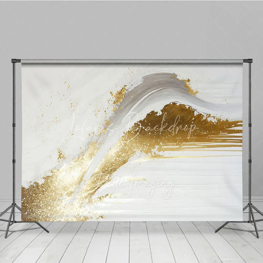 Lofaris Elegant White and Gold Abstract Photography Backdrop Modern Brush Stroke Glitter Design