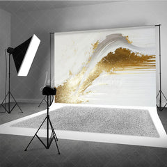 Lofaris Elegant White and Gold Abstract Photography Backdrop Modern Brush Stroke Glitter Design