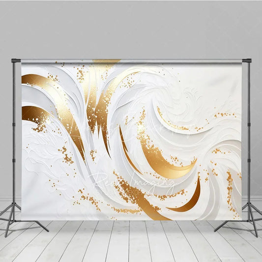 Lofaris Elegant White and Gold Swirl Photography Backdrop Luxury Glitter Design for Studio Photoshoot