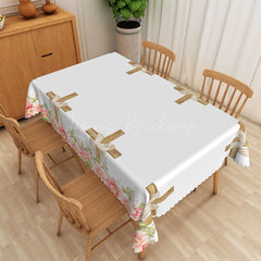 Lofaris Elegant White And Gold Wave Edge Easter Tablecloth