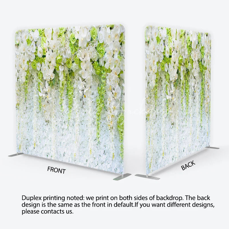 Lofaris Elegant White and Green Orchid Rose Floral Wall Square Double-Sided Backdrop with Hanging Wisteria
