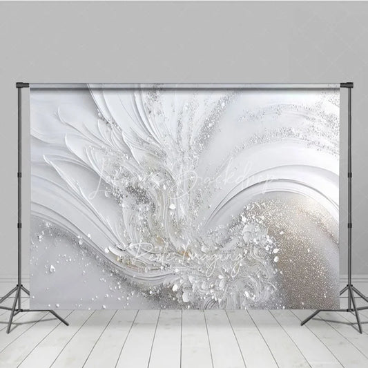 Lofaris Elegant White and Silver Abstract Wave Photography Backdrop Glitter Sparkle Texture for Events