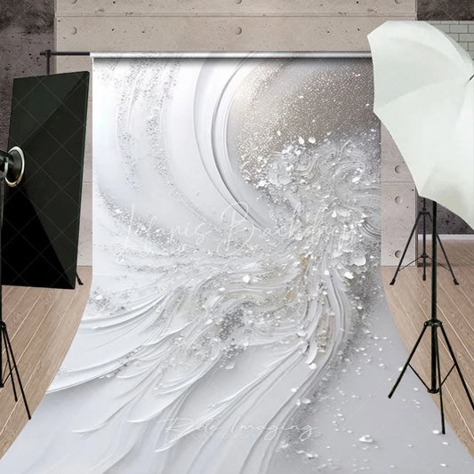 Lofaris Elegant White and Silver Glitter Abstract Wave Sweep Backdrop Luxurious Wedding Engagement Party Decor