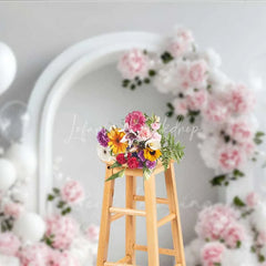 Lofaris Elegant White Arch Floral Photography Backdrop Pink Peony Balloon Wedding Photo Background Clean Bridal Shower Prop