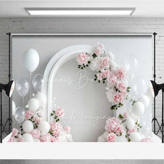 Lofaris Elegant White Arch Floral Photography Backdrop Pink Peony Balloon Wedding Photo Background Clean Bridal Shower Prop