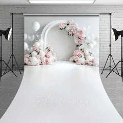 Lofaris Elegant White Arch Floral Sweep Photo Backdrop Pink Peony Balloon Wedding Background Clean Bridal Shower Floor Prop