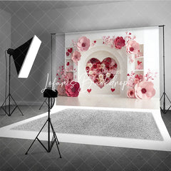 Lofaris Elegant White Arch with Pink and Red Paper Flower Heart Photography Backdrop Romantic Valentine’s Day Decor