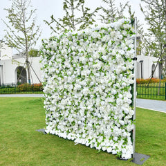 Lofaris Elegant White Artificial Flower Wall with Lush Roses and Hydrangeas Perfect for Wedding Party Decor