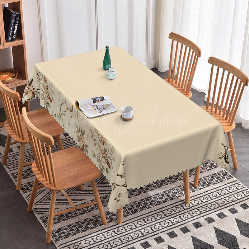 Lofaris Elegant White Beige With Flower Edged Tablecloth